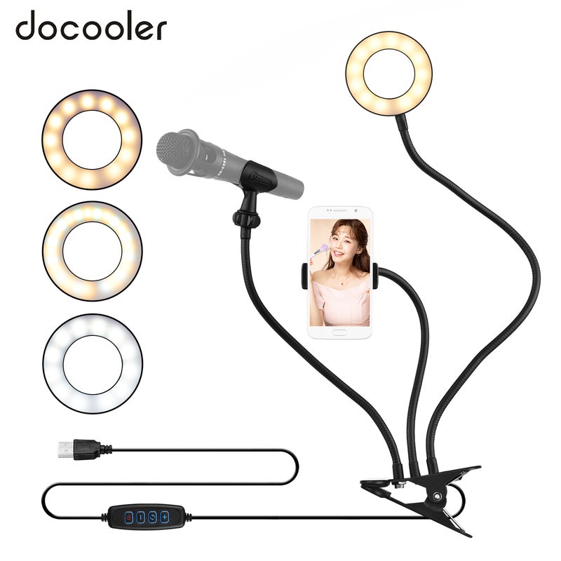 دوكولر مصباح إضاءة كشاف حلقي مزود بمنفذ USB ومشبك تعليق أسود - Image 1