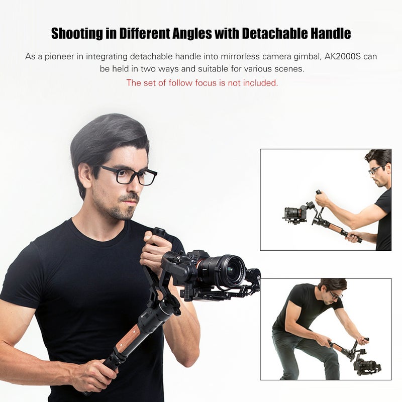 AK2000S 3-Axis Handheld Gimbal Stabilizer Lightweight Portable Torsion Brushless Vlog Gimbal with LCD Touchpanel Multicolour