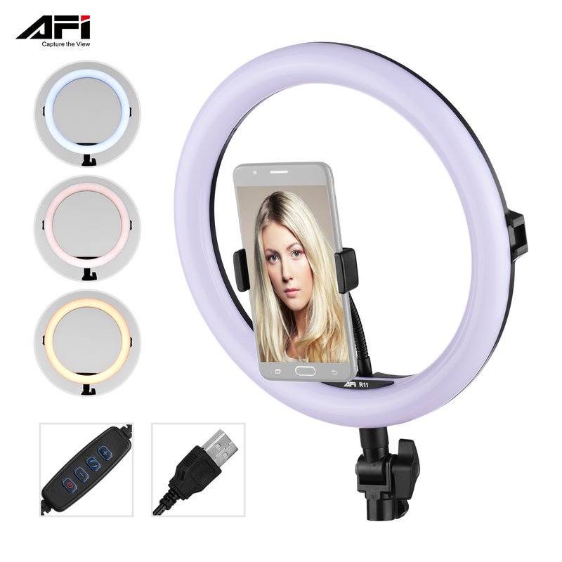 11 Inch Phone Holder 3 Color Temperature Modes USB Powered Photography Light White - Image 1