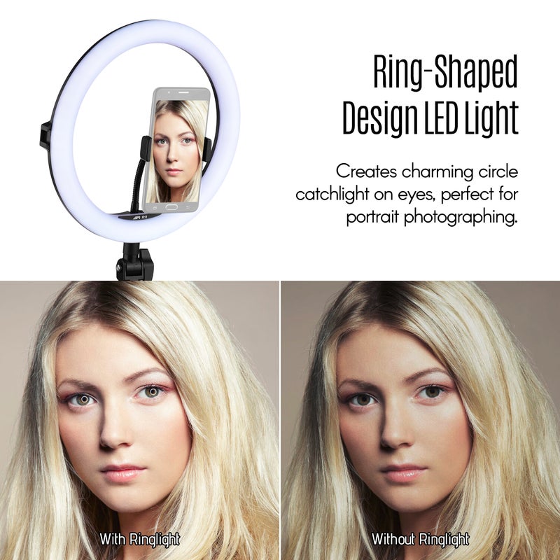 11 Inch Phone Holder 3 Color Temperature Modes USB Powered Photography Light White - Image 5