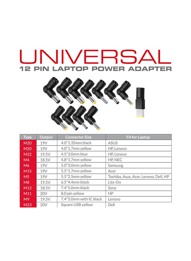 Trands 12-Pin Universal Laptop Adapter - UK Plug 90W LTAD38 Black - Image 4