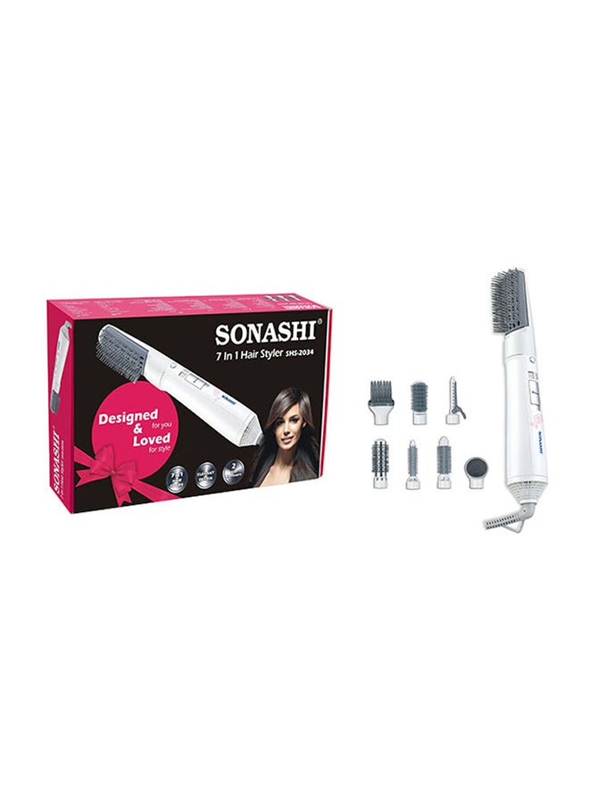 SONASHI - 7-in-1 Hair Styler 550W with Detachable Brushes | Cool/High/Care/Off Setting | Featured with 360°C Swivel Cord And Overheat Protection | Elegant Design with Salon-quality Results White/Grey - Image 1