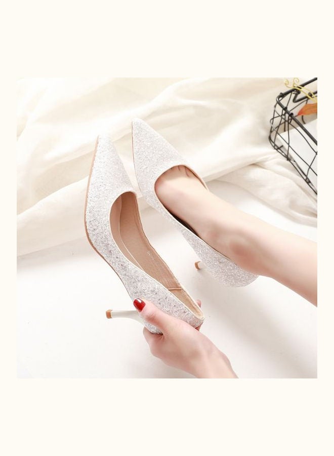 Mid Heel Elegant Pointed Toe Pumps White 