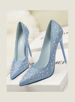 Generic High Heeled Pointed Toe Rhinestone Decor Fashion Pumps Blue 