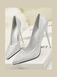 Generic High Heeled Pointed Toe Rhinestone Decor Fashion Pumps Silver 