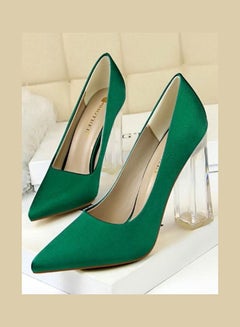 Generic High Heeled Pointed Toe Solid Color Elegant Pumps Green 
