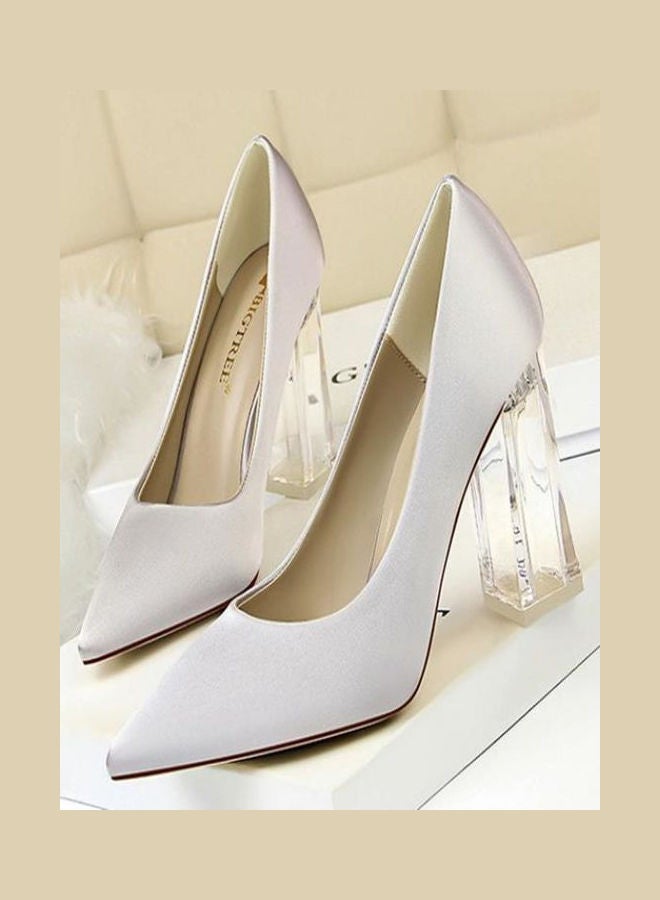High Heeled Pointed Toe Solid Color Elegant Pumps Grey 