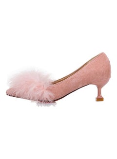 Generic Pointed Toe Solid Color Fluffy Elegant Ladylike Mid Heels Pumps Pink 
