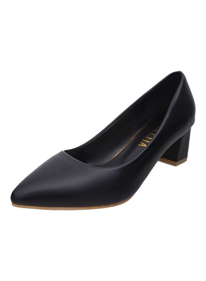 Thick Heel Solid Color Pointed Toe OL Style Elegant Pumps Black 