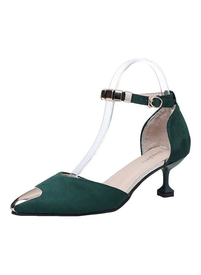 Mid Heel Ankle Strap Stylish All Match Trendy Pumps Green