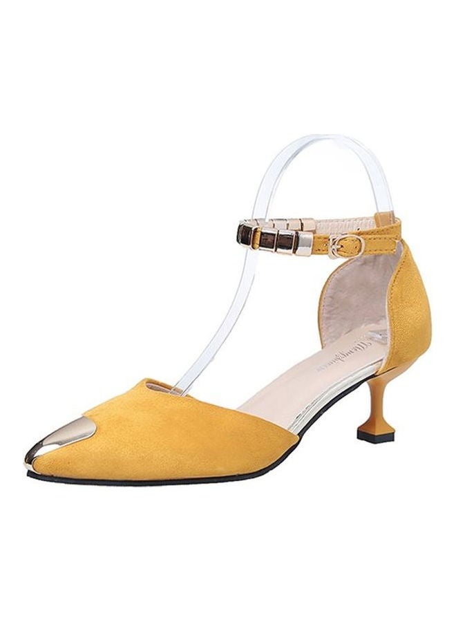 Mid Heel Ankle Strap Stylish All Match Trendy Pumps Yellow