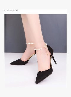 Generic Mid Heel Pearl Ankle Strap Stylish Comfy Simple Design Pumps Black 