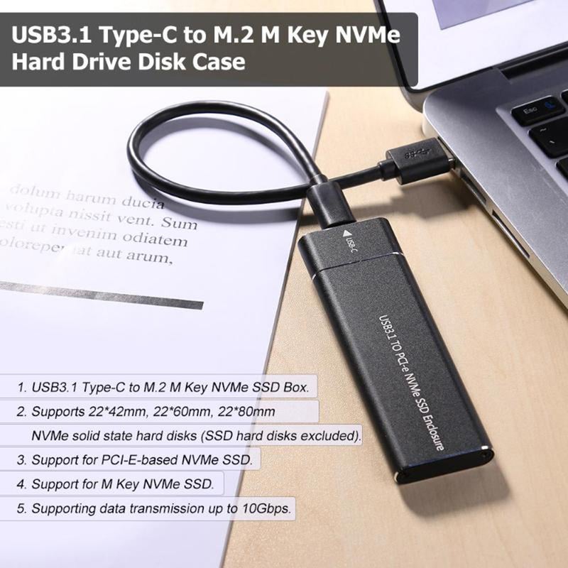 M.2 M Key NVMe Drive Housing Case 10Gbps High Speed Hard Drive Disk Black  - Image 2