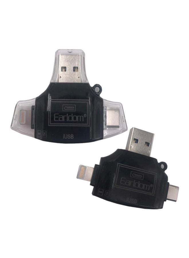 All-In-1 Micro USB Type-C To Lightning Port Card Reader Black