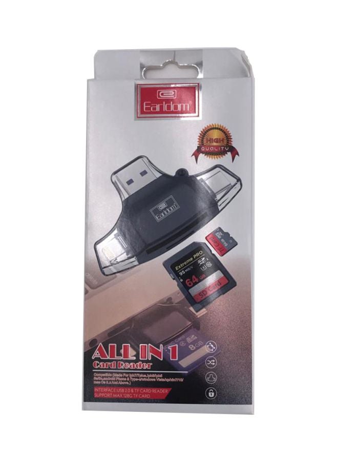 All-In-1 Micro USB Type-C To Lightning Port Card Reader Black