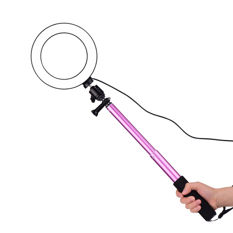 Mini LED Ring Light Photography Lamp Dimmable 3 Lighting Modes USB Powered with Telescopic Stand Pink - Image 4