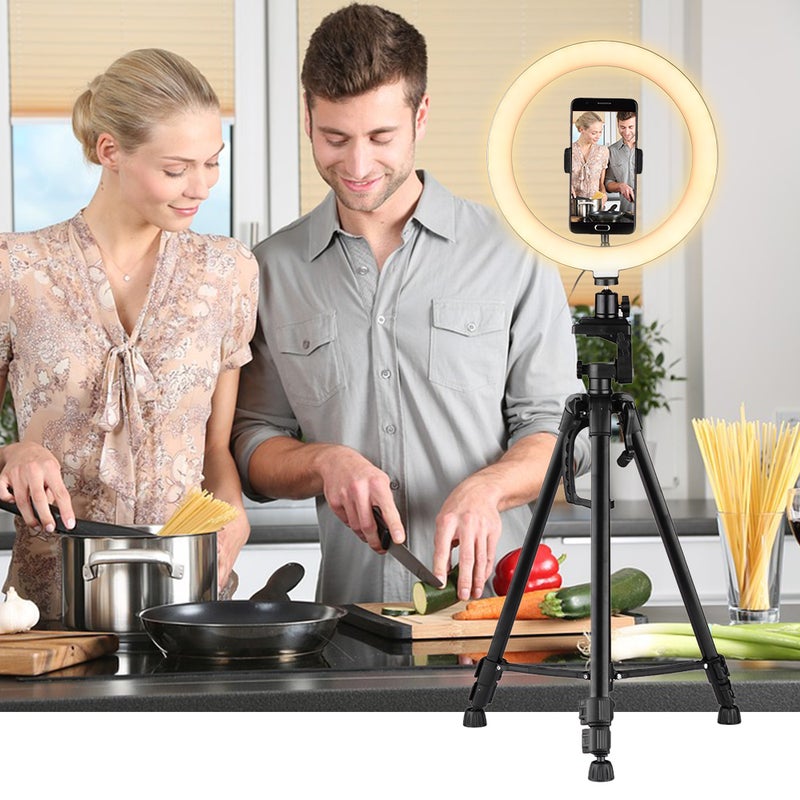 ANDOER - LED Ring Light with Tripod Stand Phone Holder Multicolour - Image 1