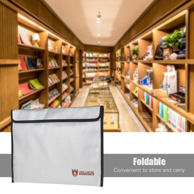 Generic - Fireproof Document Bag Silicone Coated Fire Resistant Money File Folder Holder Organizer Safe Storage Silver - Image 1