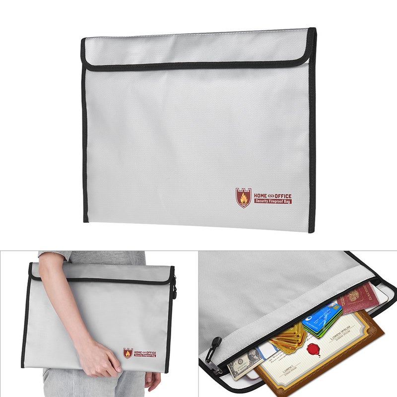 Generic - Fireproof Document Bag Silicone Coated Fire Resistant Money File Folder Holder Organizer Safe Storage Silver - Image 1