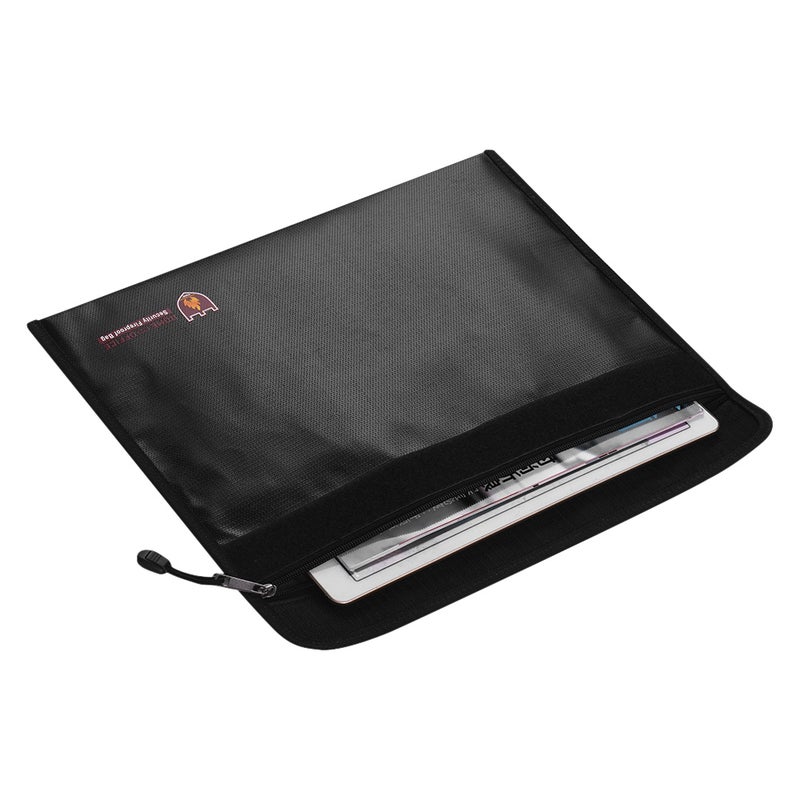 Fireproof Document Bag Silicone Coated Fire Resistant Money File Folder Holder Organizer Safe Storage Black  - Image 1