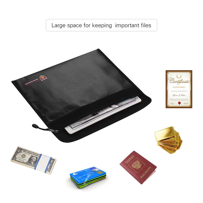 Fireproof Document Bag Silicone Coated Fire Resistant Money File Folder Holder Organizer Safe Storage Black  - Image 5