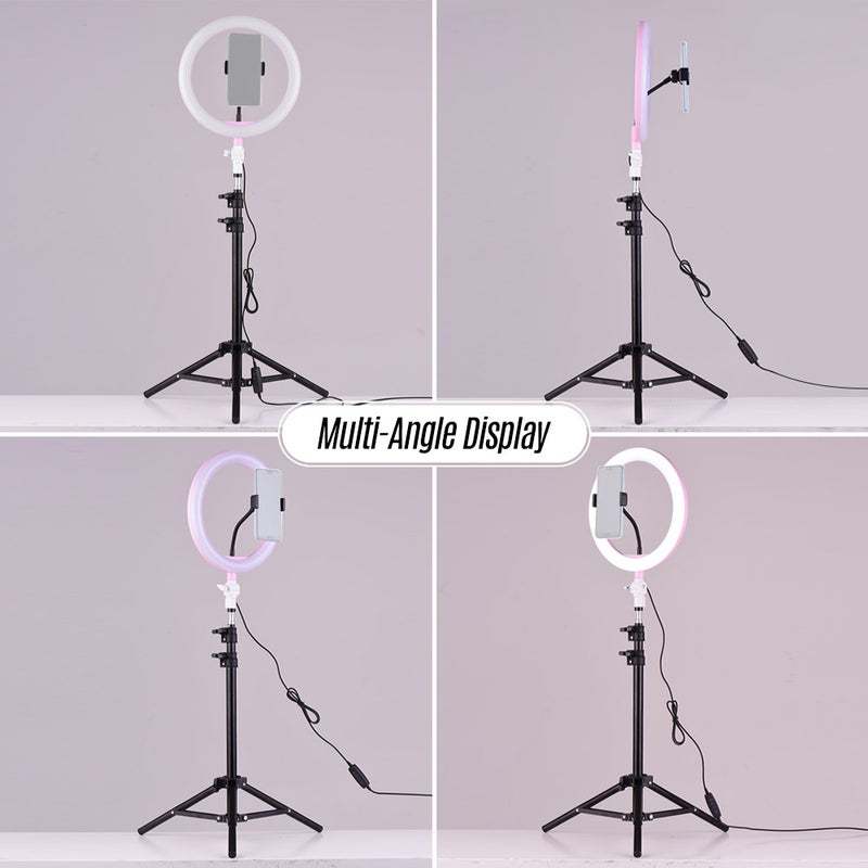 LED Ring Light with Stand Universal Phone Holder Kit Pink - Image 4