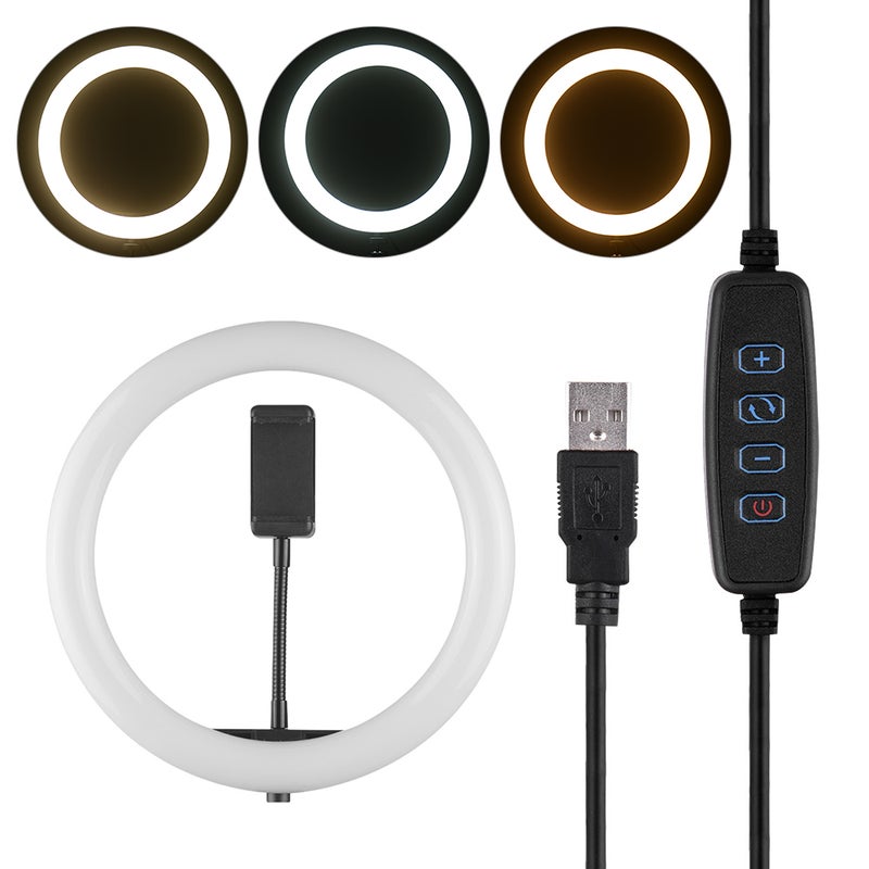 Desktop LED Video Ring Light Lamp with Phone Holder Ballhead Adapter Multicolour - Image 1