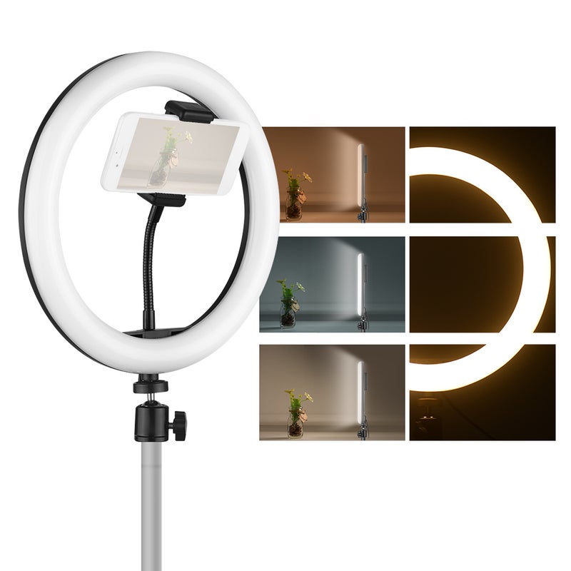 Desktop LED Video Ring Light Lamp with Phone Holder Ballhead Adapter Multicolour - Image 4