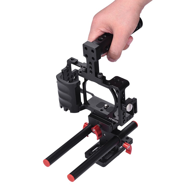 ANDOER Protective Aluminum Alloy Video Camera Cage, Hand Grip, Top Handle and Baseplate Kit Black  - Image 3