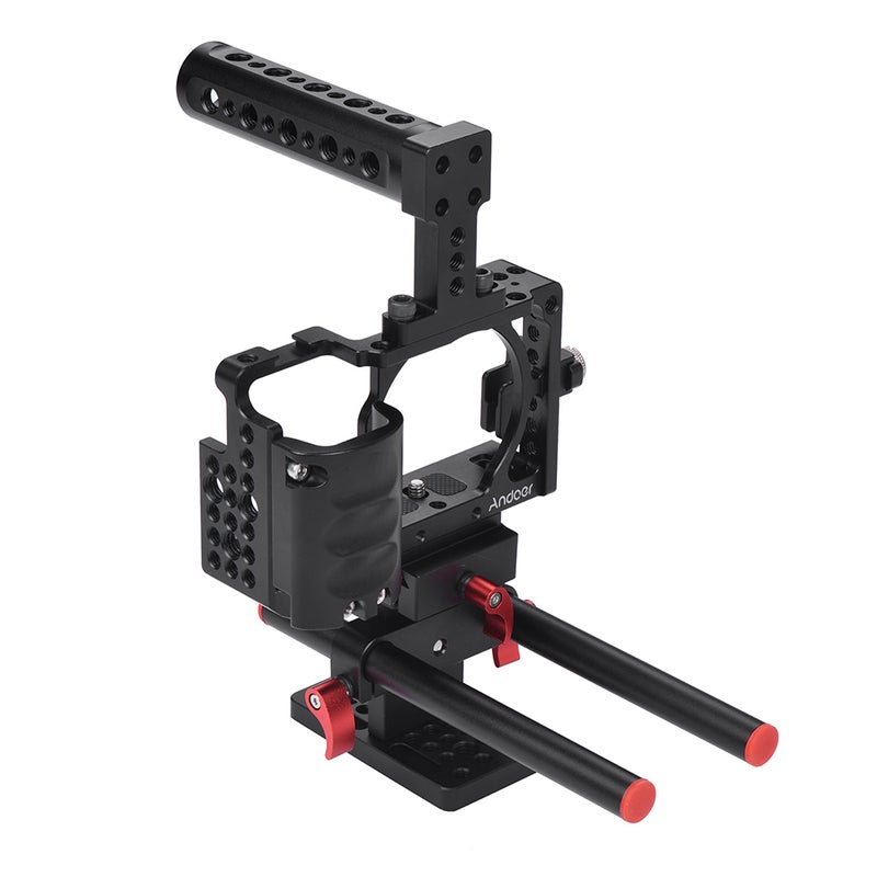 ANDOER Protective Aluminum Alloy Video Camera Cage, Hand Grip, Top Handle and Baseplate Kit Black  - Image 4