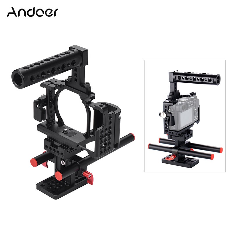 ANDOER Protective Aluminum Alloy Video Camera Cage, Hand Grip, Top Handle and Baseplate Kit Black  - Image 5