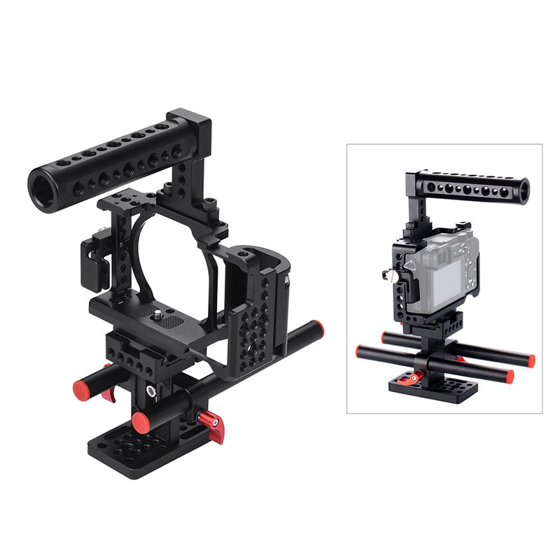 ANDOER Protective Aluminum Alloy Video Camera Cage, Hand Grip, Top Handle and Baseplate Kit Black  - Image 2