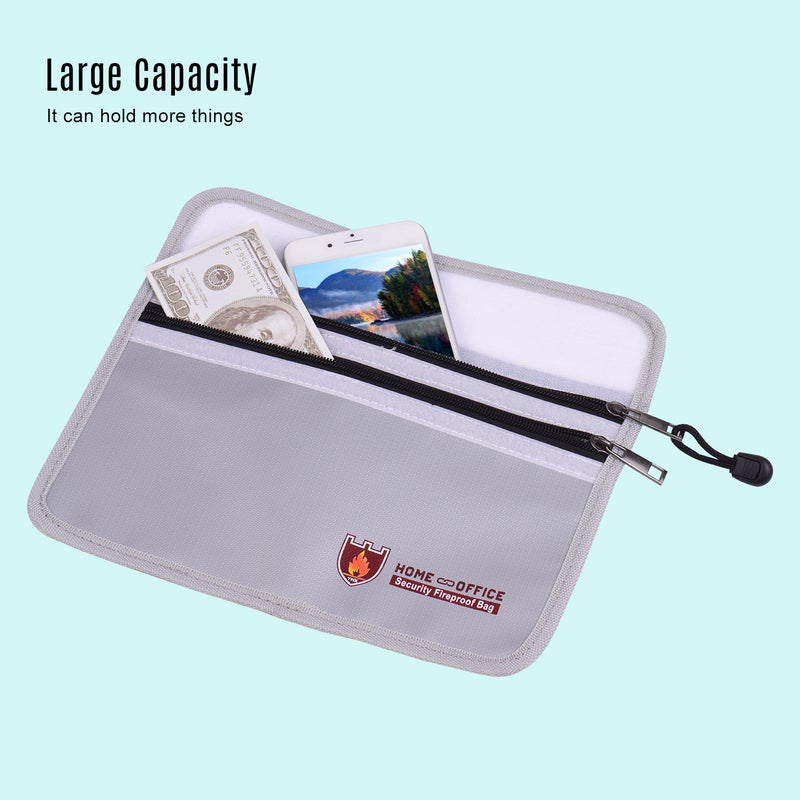 Double Zipper Fireproof Document Bag Silver  - Image 2