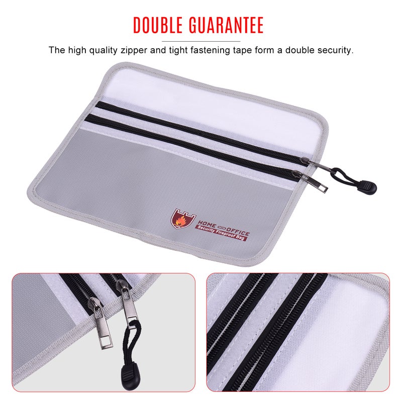 Double Zipper Fireproof Document Bag Silver  - Image 5