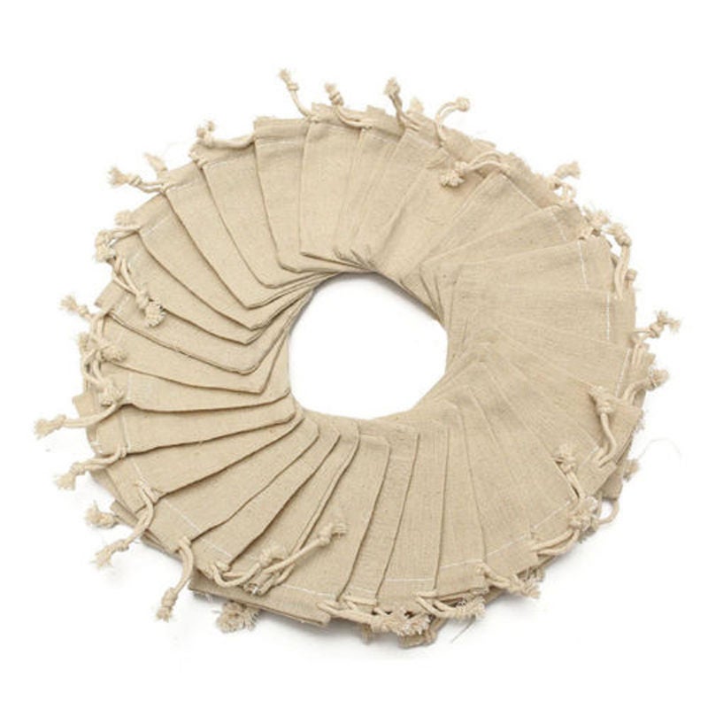 50 Piece Natural Burlap Bags Linen Pouches Sacks Beige  - Image 3