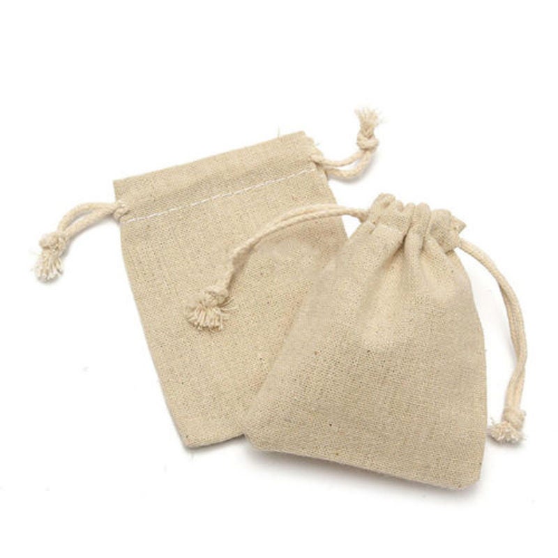 50 Piece Natural Burlap Bags Linen Pouches Sacks Beige  - Image 2