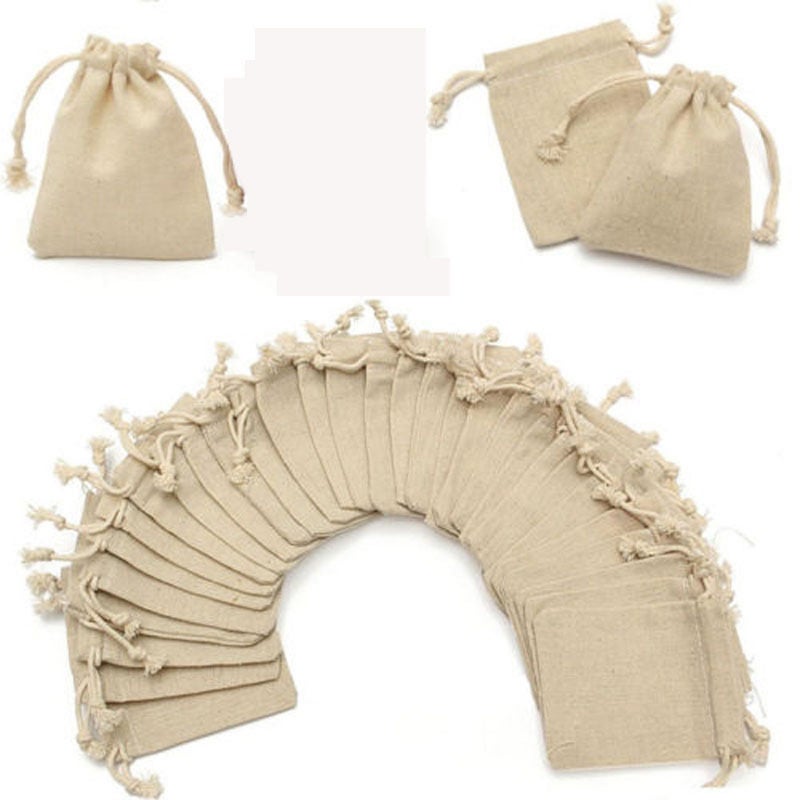 50 Piece Natural Burlap Bags Linen Pouches Sacks Beige  - Image 5