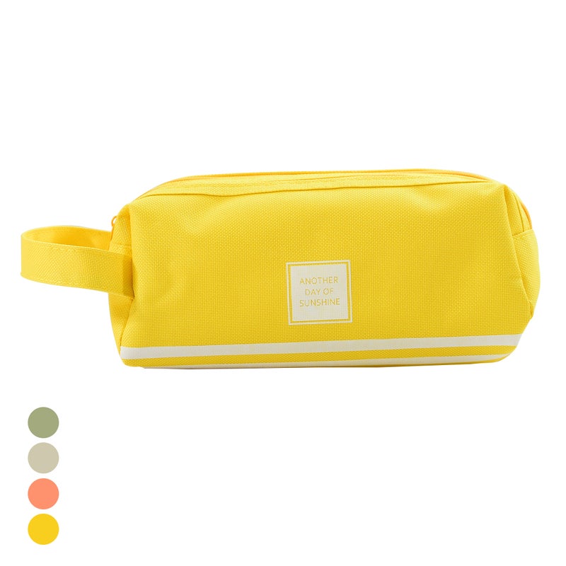 Large Capacity Canvas Pencil Case Pen Bag Makeup Pouch Stationary with Double Zipper Yellow  - Image 1