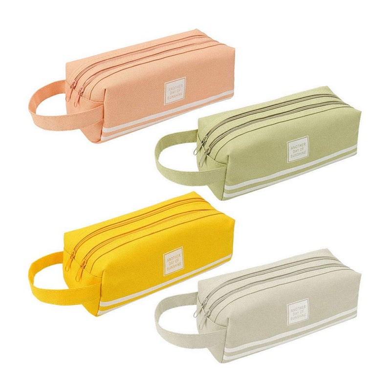 Large Capacity Canvas Pencil Case Pen Bag Makeup Pouch Stationary with Double Zipper Yellow  - Image 2