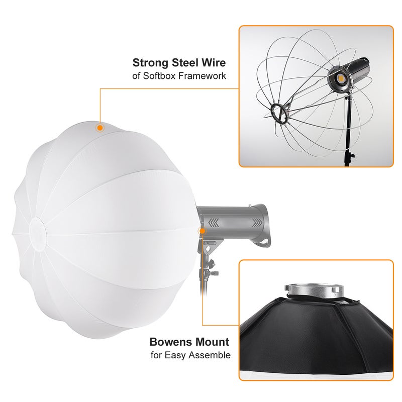 Generic - Lantern Style Foldable Softbox Lighting Modifiers Round Shape Spherical 85cm White - Image 1