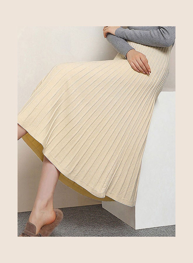 Generic - Solid High Waist Knitted Skirt Beige - Image 1