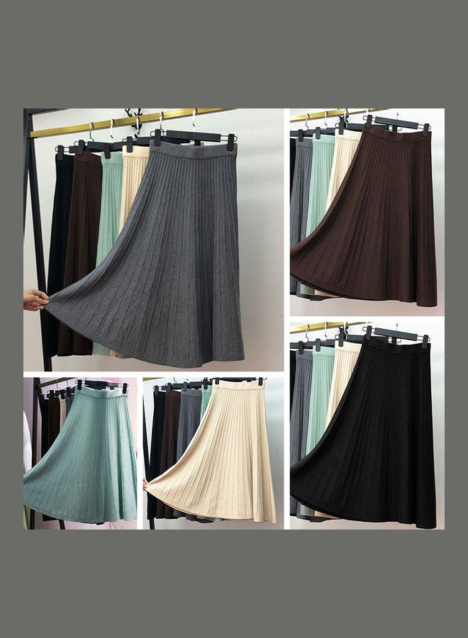 Generic - Solid High Waist Knitted Skirt Beige - Image 1