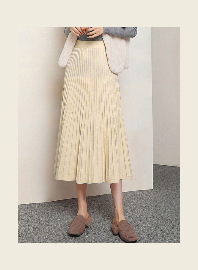 Generic - Solid High Waist Knitted Skirt Beige - Image 1
