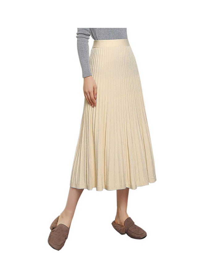 Generic - Solid High Waist Knitted Skirt Beige - Image 1