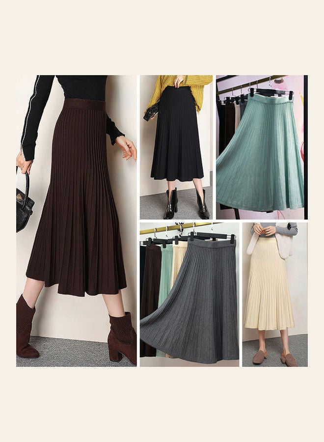 Generic - Solid High Waist Knitted Skirt Beige - Image 1