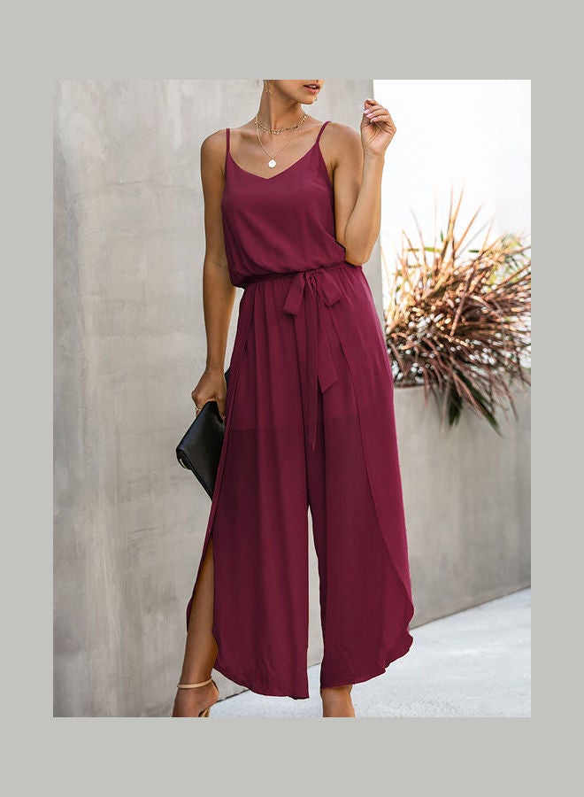 جمبسوت سادة بحمالات رفيعة خمري - Image 3