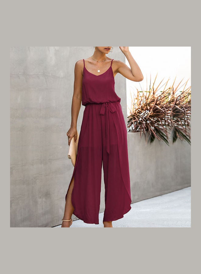 جمبسوت سادة بحمالات رفيعة خمري - Image 5