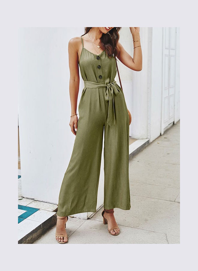 Generic - Front Button Solid Jumpsuit Army green - Image 1