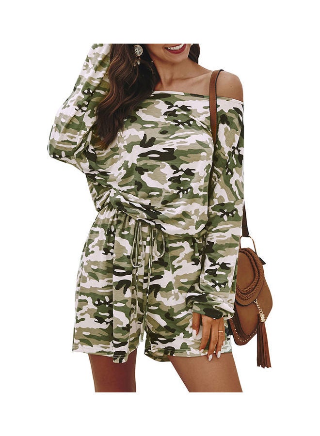 Camouflage Printed Drawstring Jumpsuit Light Green/White  - Image 5