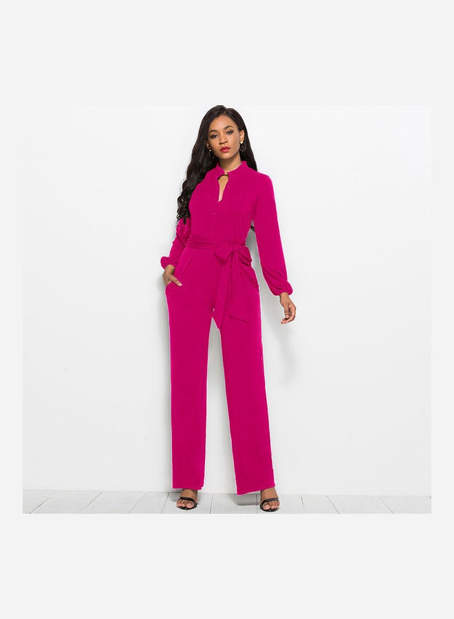Generic - Solid Belted Jumpsuit Rose - Image 1